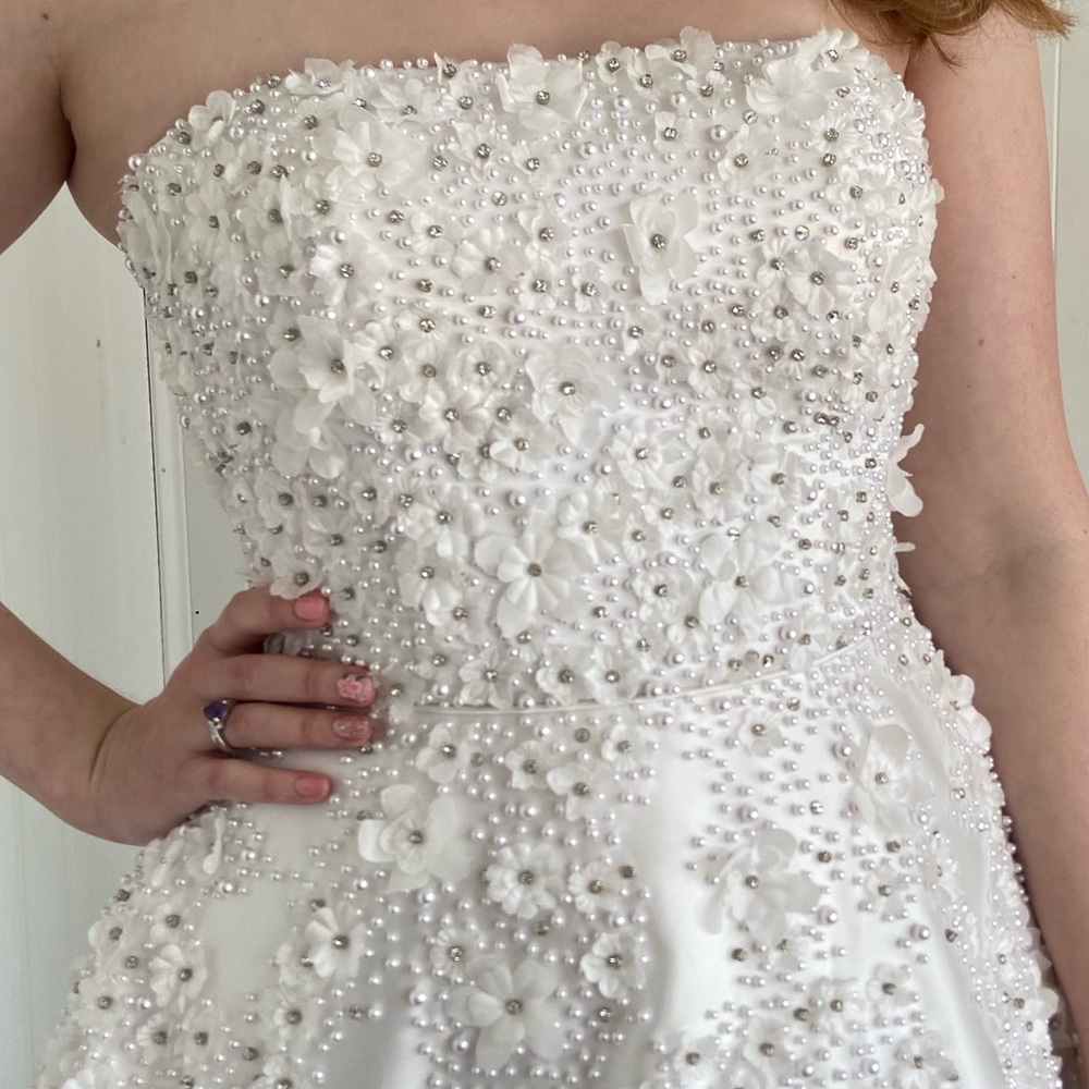 Sherri Hill Style #51817 POCKETS Ivory Strapless Ball Gown A-Line Pearl Floral